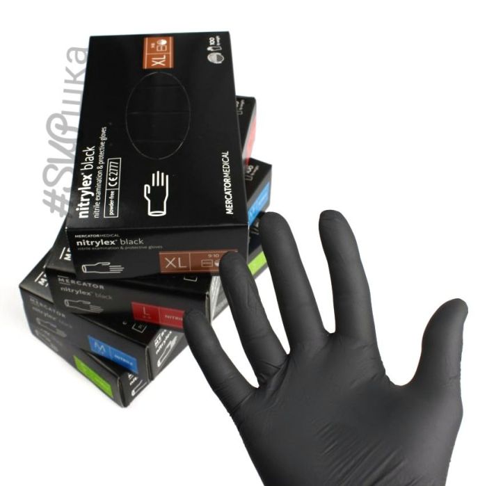 Перчатки нитриловые L 8-9, Nitrylex Black, черные одноразовые